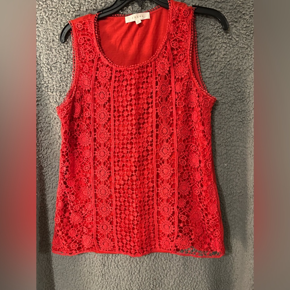 Adiva Vibrant Red/ hot pink Lace Tank Top